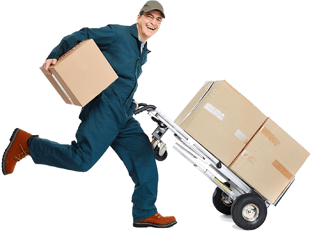 Delivery person running with a package